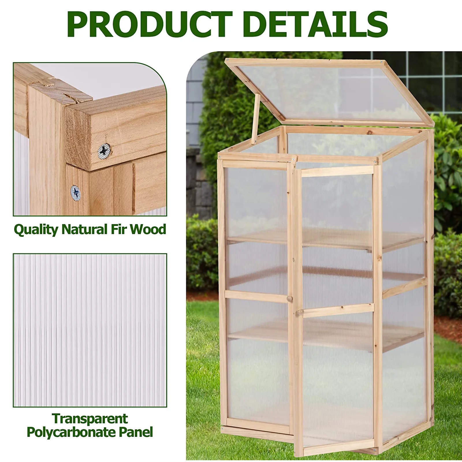 BIGTREE 3 Tiers Wood Cold Frame Greenhouse Nursery Vented Garden 27X19X47