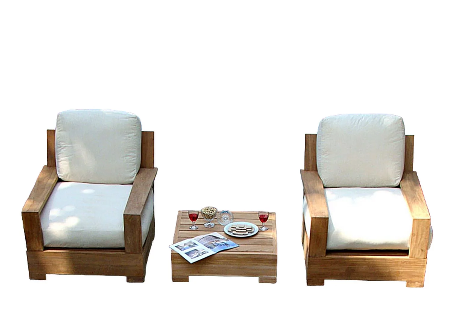 Leveb 3 Pc Lounge Chair Set: 2 Lounge Chairs & Ottoman With Cushions in Sunbrela Fabric #57003 Canvas White