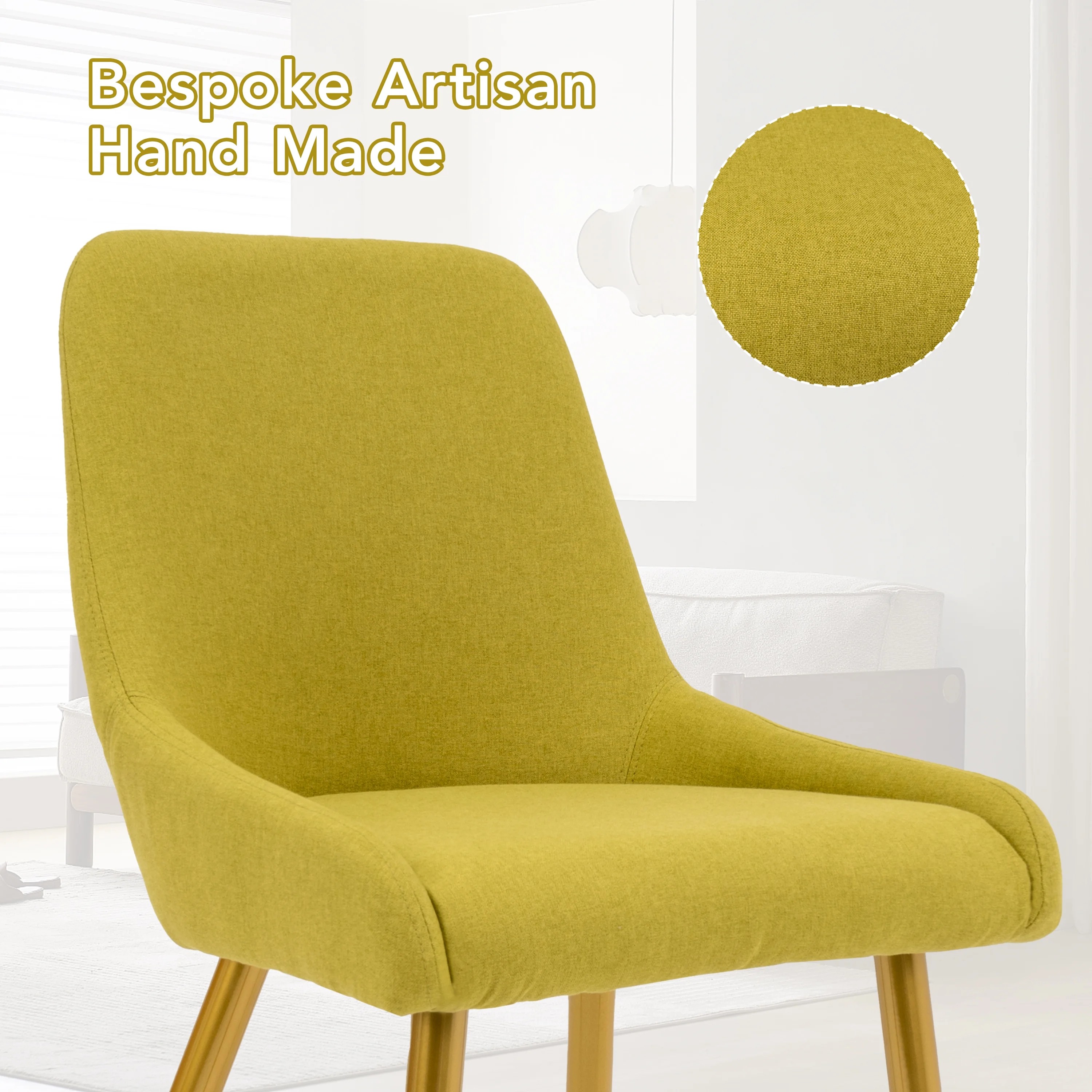 Prime Garden Modern Dining Chair Set of 2 Upholstered with Iron Legs,Green