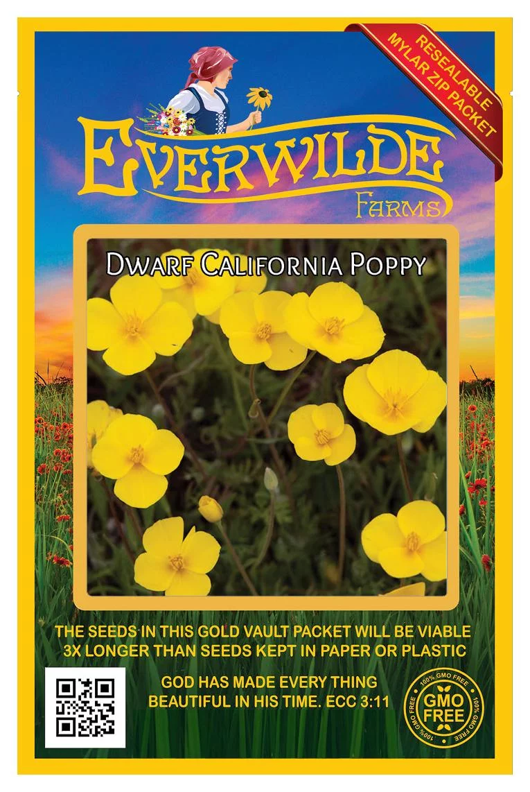 Everwilde Farms - 1000 Dwarf California Poppy Native Wildflower Seeds - Gold Vault Jumbo Bulk Seed Packet