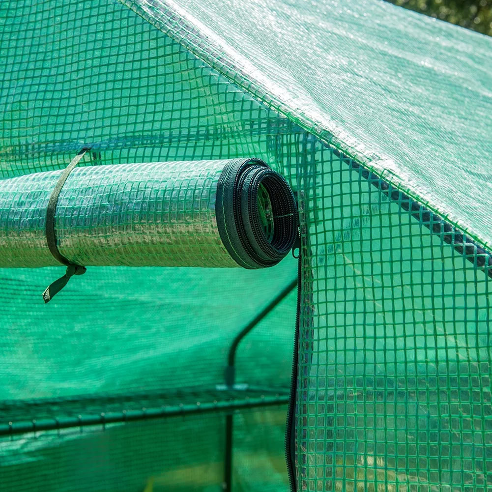 Sundale Outdoor Gardening Large 4 Tier 12 Shelf Hot Green House with PE Cover and Zipper Door, Waterproof Walk in Plant Green House, UV Protection, Insect Prevention, 97