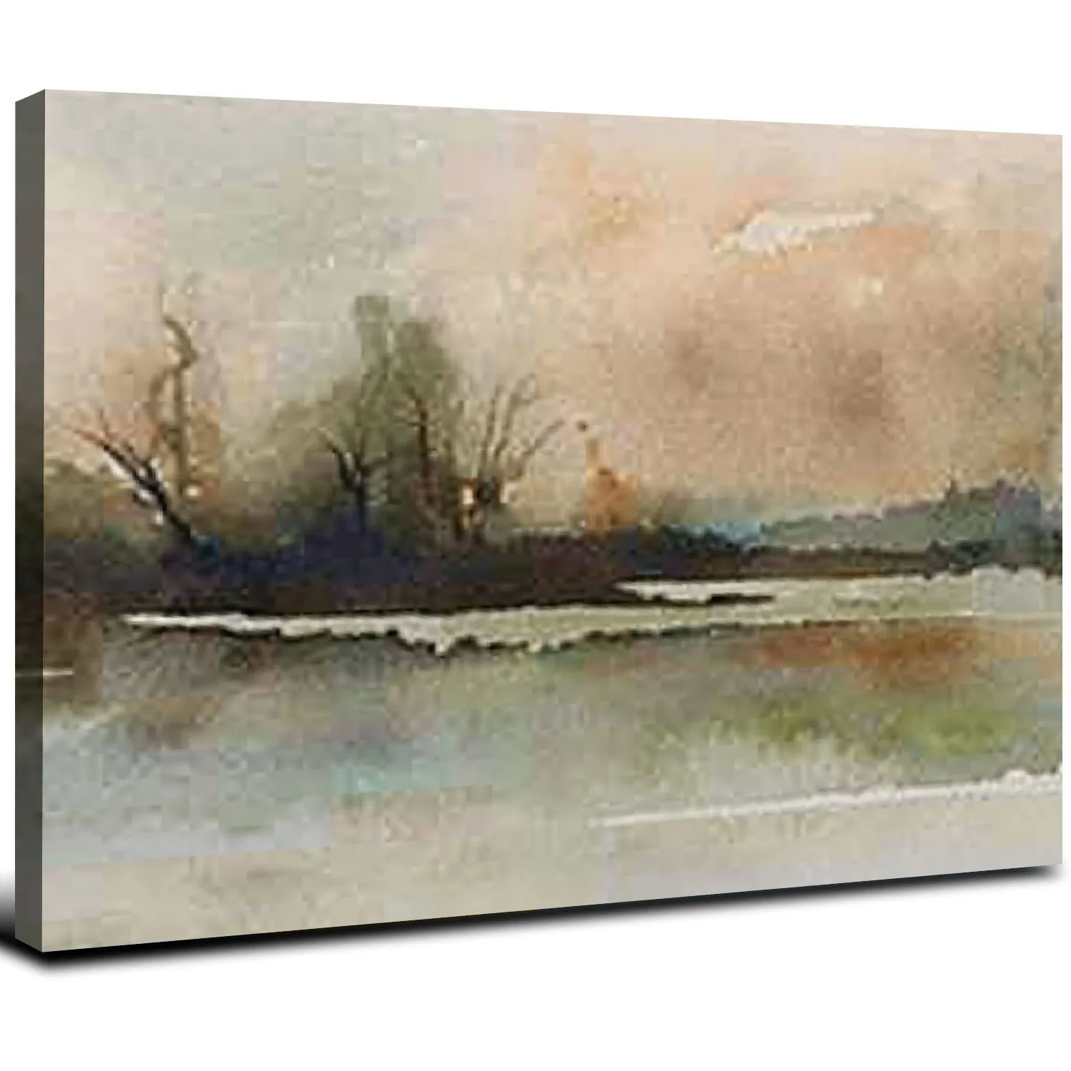 Nawypu  Framed Canvas Print Wall Art Brown and Green Watercolor Landscape Abstract Shapes Illustrations Modern Chic Relax/Calm for Living Room, Bedroom, Office Natural