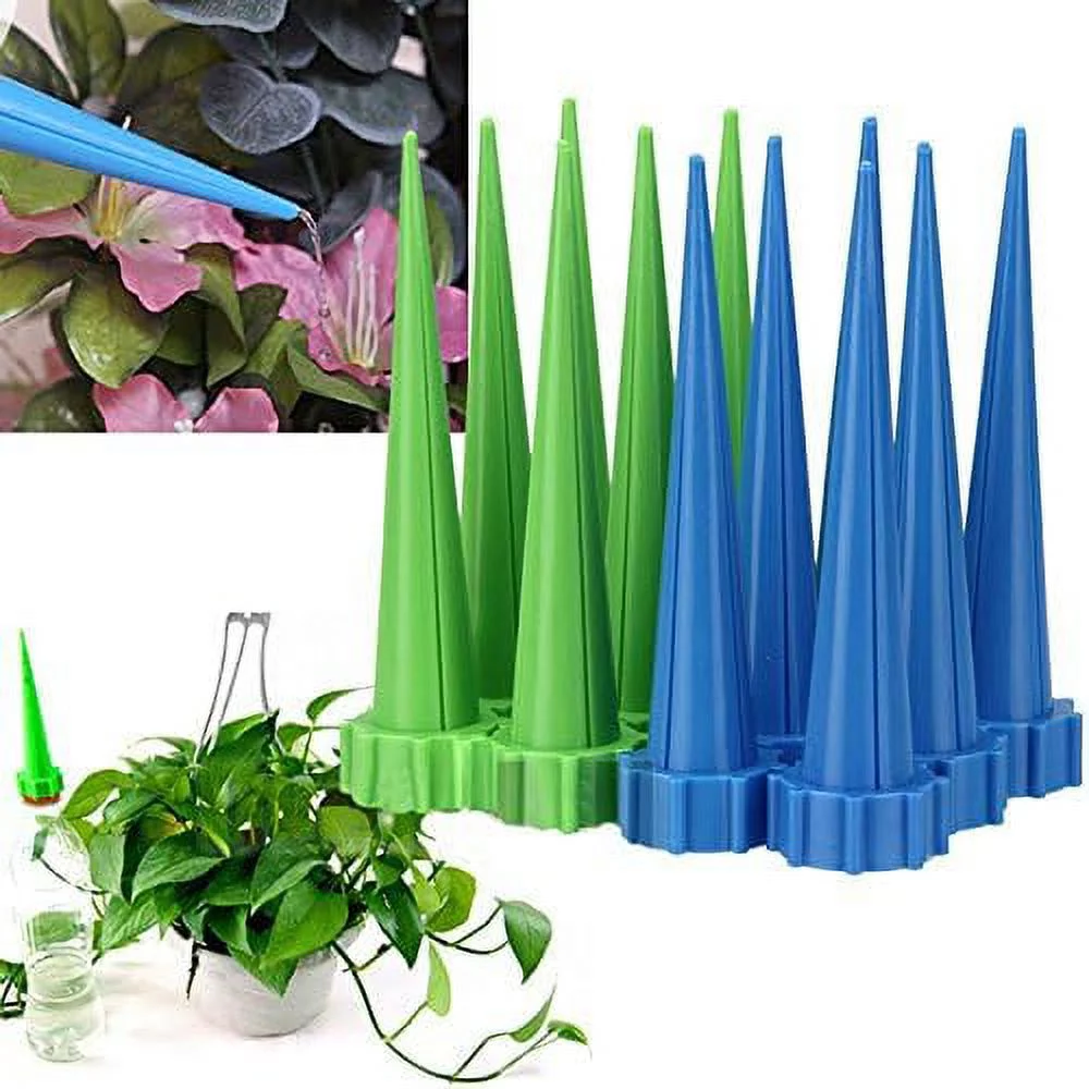 - Lot Of 12 Pcs Get Straight To The Root - Automatic Garden Cone Watering Spike Plant Flower Waterers Bottle Irrigation Plastic (L13 Cm,Dai 3Cm) Green Blue Color