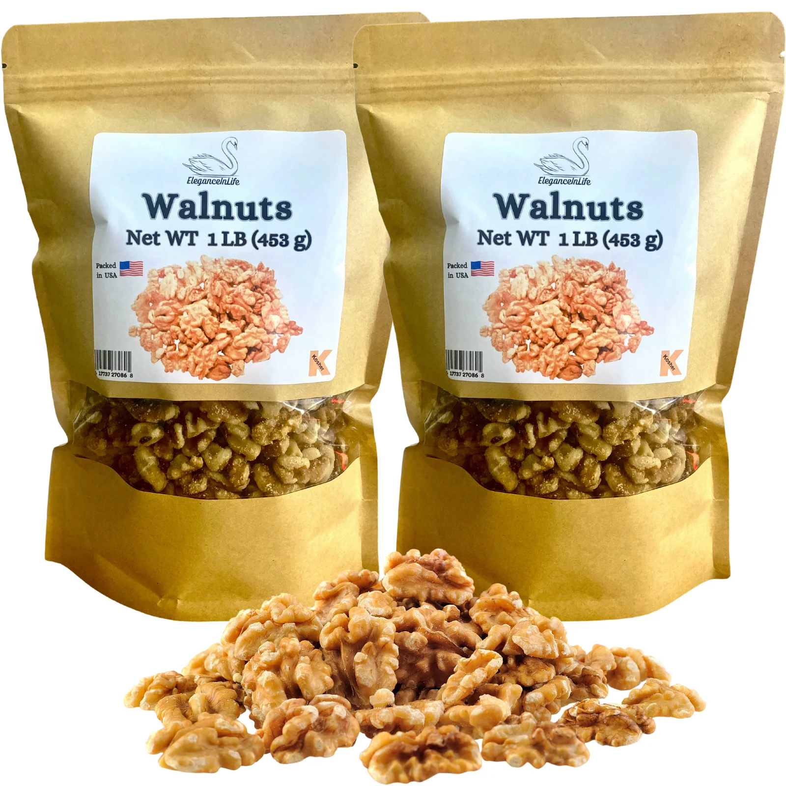 EleganceInLife Walnuts 1 LB 453g Each Fresh ,Packed in USA Pack of 2
