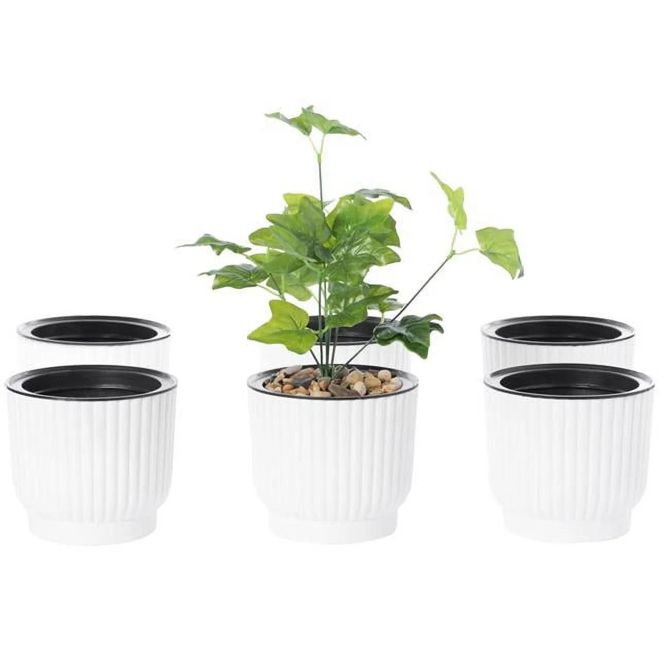 6.25 x 5.25 in. Flower Pot Self Watering Planter, White - Pack of 6