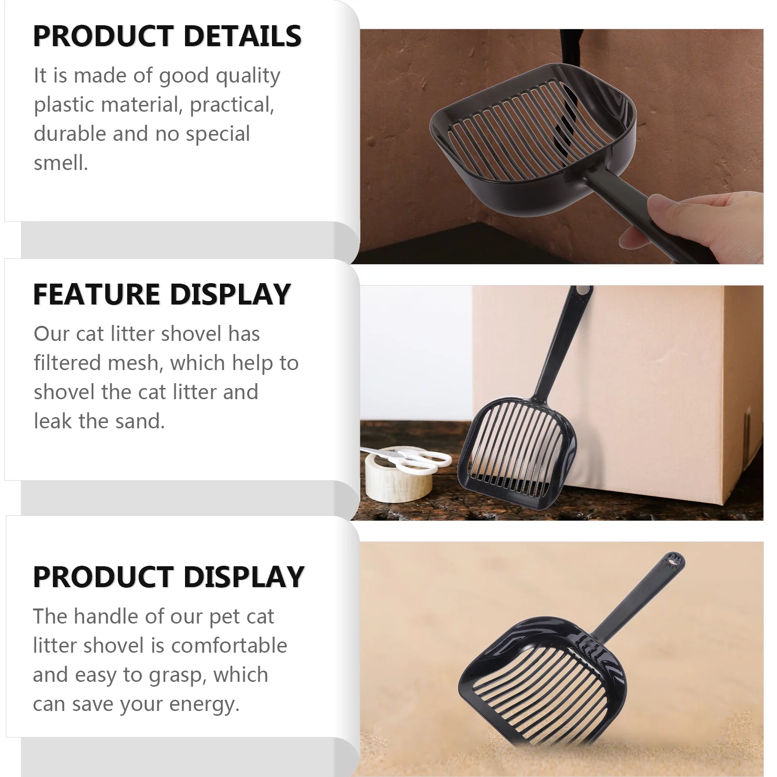 2 Pcs Cat Litter Shovel Pet Convenient Small Animal Poop Scooper Plastic