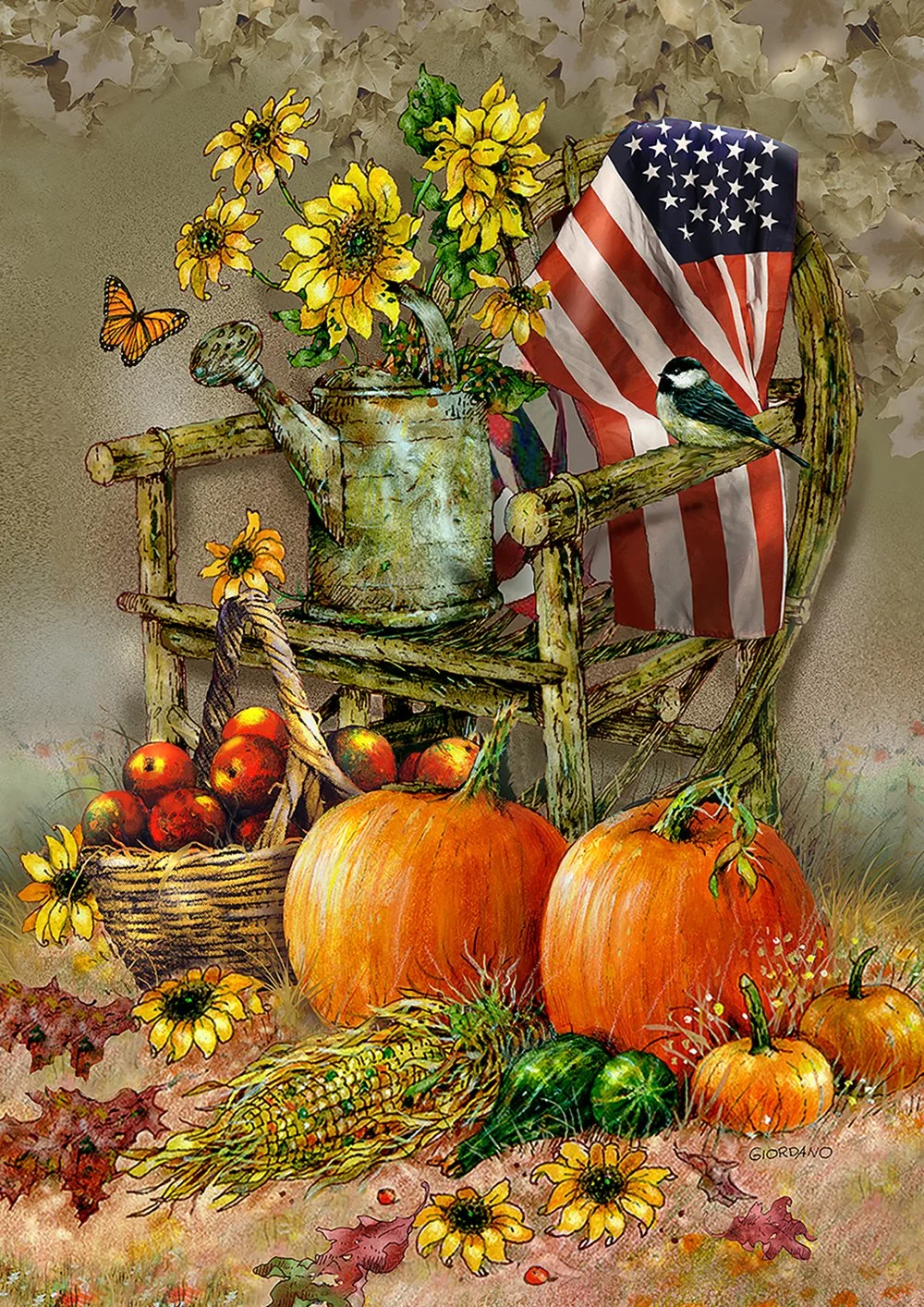 Toland Home Garden Autumn Chair Harvest Fall Flag Double Sided 12x18 Inch
