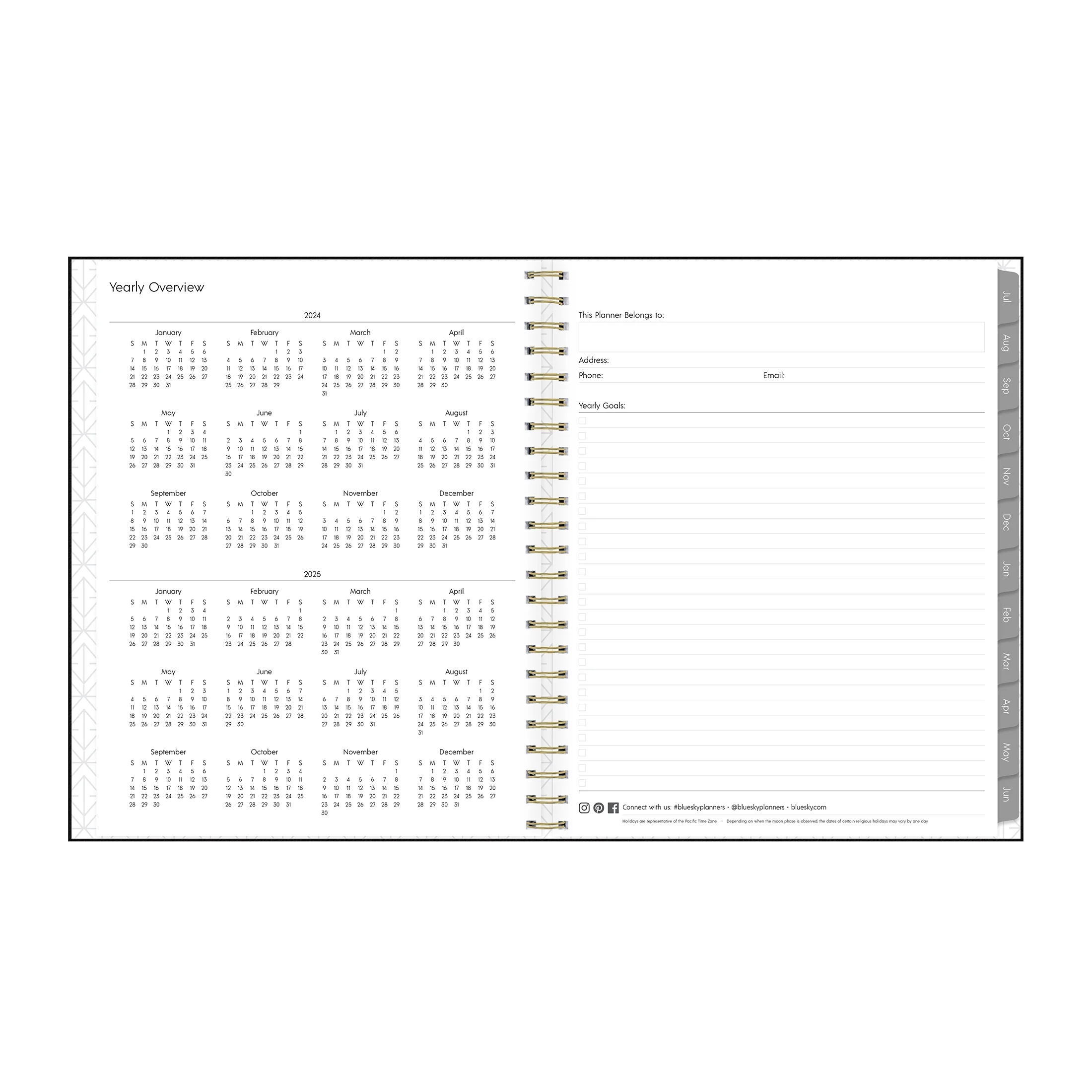 2024-25 Weekly Monthly Concealed Wire Planner, 8.5x11, by Blue Sky, Black