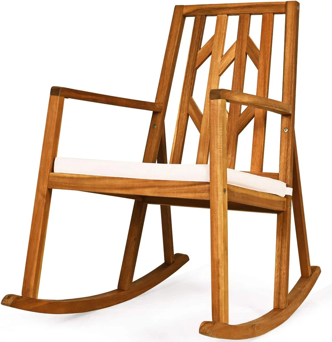 Wooden Rocking Chair Outdoor - Oversized S Rocker w/High Backrest, Long Armrest, Removable Soft Cushion, Porch Rocking Chair for Backyard, Garden, S Rocking Chair (1, White)