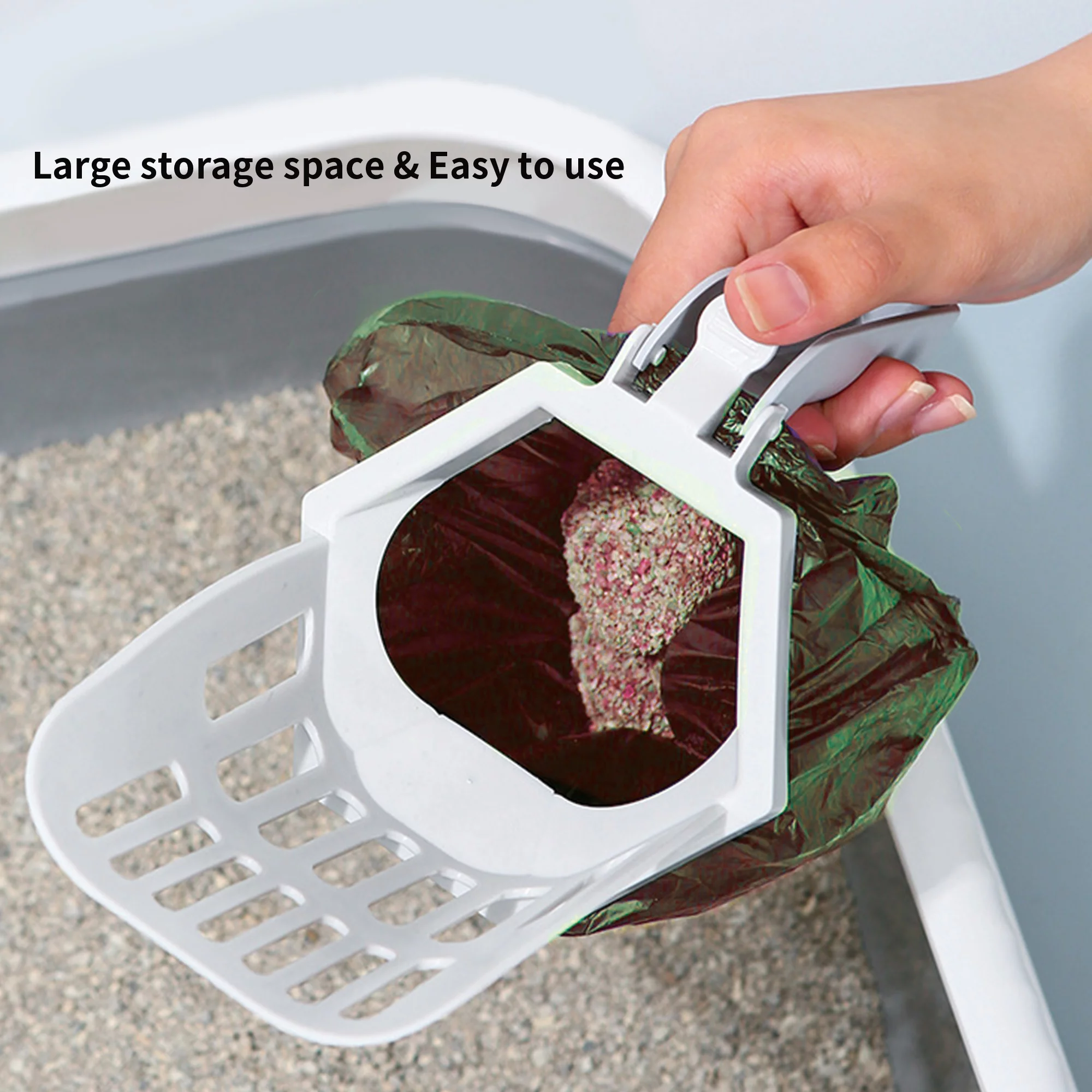 YasTant Cat Litter Scoop with Bag, Integrated Detachable Cat Litter Shovel with Garbage Pail, Cat Litter Sifter Scoop with 10 Rolls/20 Count Poop Bags