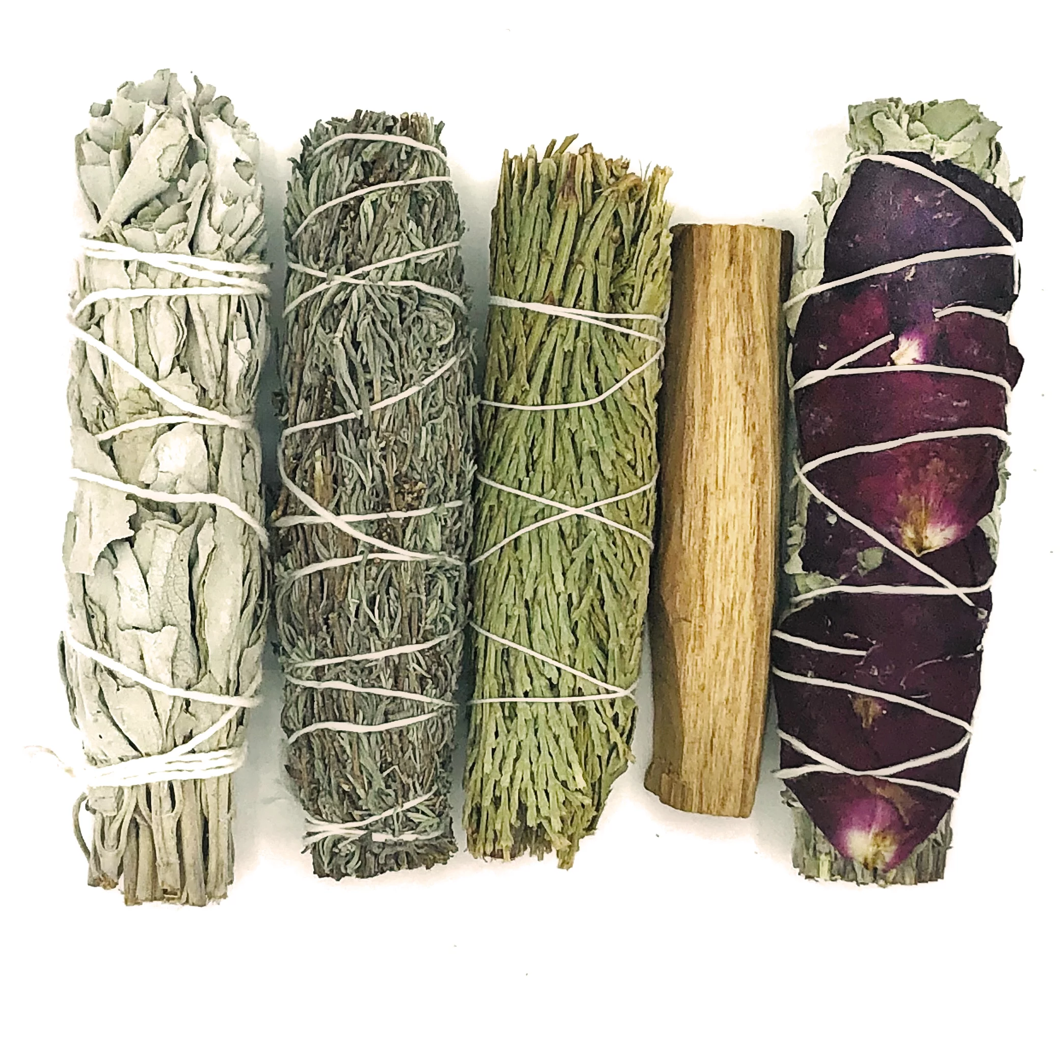 Blessed Ember Love Smudge Stick Sampler Kit with Flower Rose Petal Garden Sage, Lavender, White Sage, Cedar and Palo Santo for Cleansing Negativity, Meditation and Natural Incense