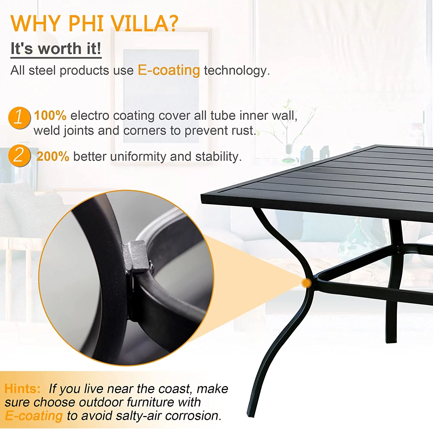 VILLA 5 Piece Patio Dining Set with 10ft Umbrella  37" Square Metal Dining Table & 4 Stacking Metal Chair with 3 Tier Navy Umbrella for Outdoor  Deck  Yard  Porch