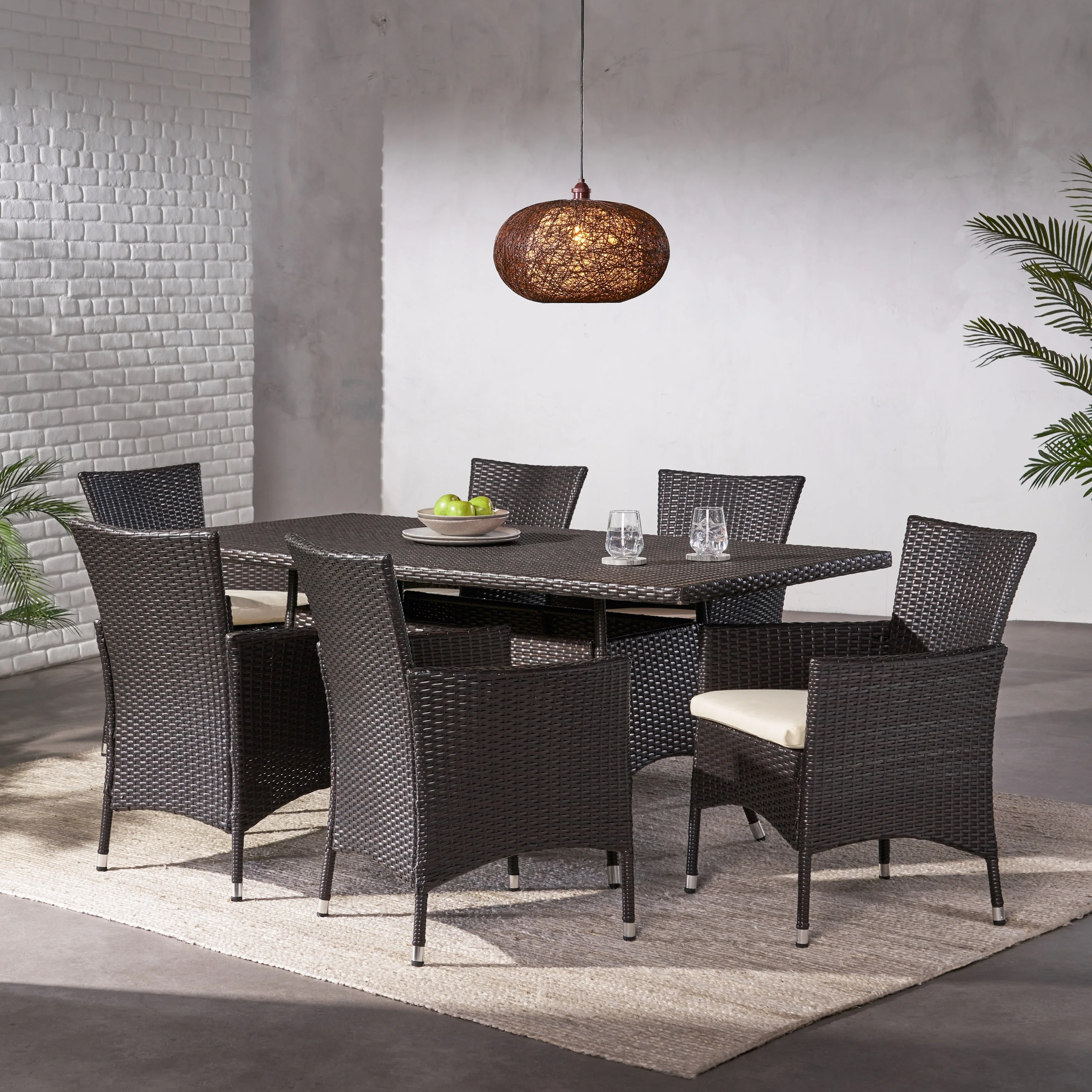 Christopher Knight Home Jennifer Outdoor 7-piece Wicker Dining Set with Cushions by