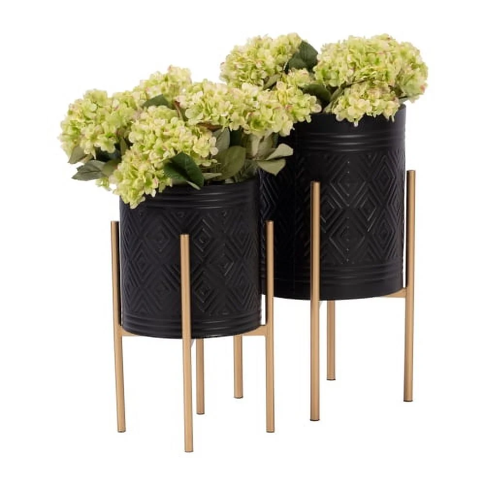 Buumin S/2 AZTEC PLANTER ON METAL STAND, BLACK/GOLD