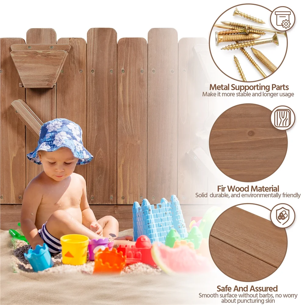 Topeakmart Wooden Kids Sandbox with Spinning Wheel, Dark Brown