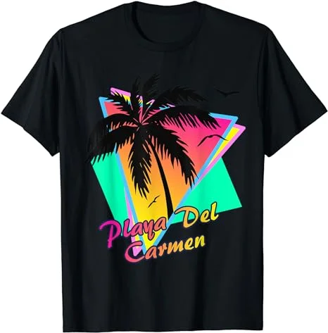 Playa Del Carmen 80s Tropical Summer And Beach Palm Sunset T-Shirt