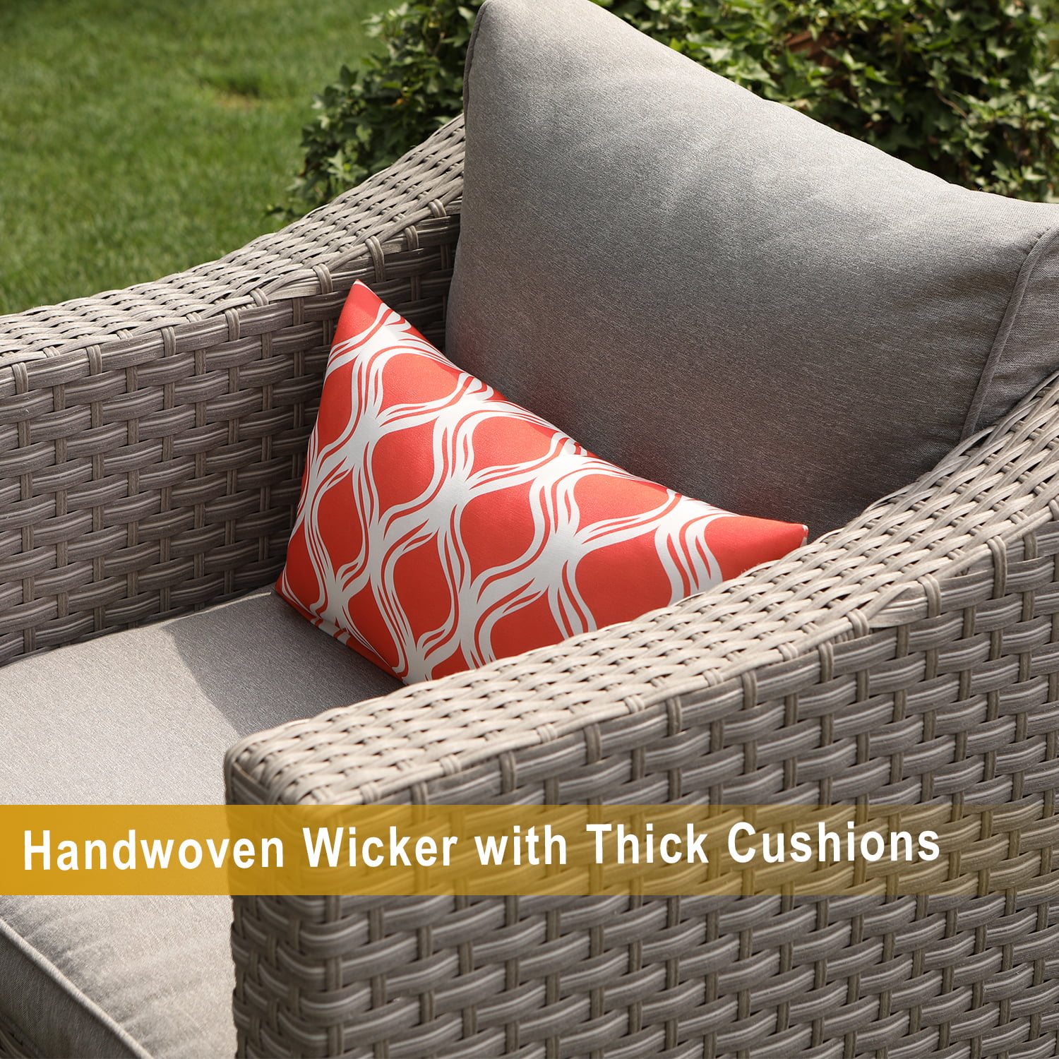 COSIEST 4-Piece Fire Pit Patio Sectional Sofa, Gray Wicker Conversation Set