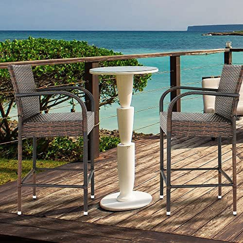 SQRTYR Upgraded Wicker  Stool Chairs Outdoor Backyard Rattan Chair w/Iron Frame  Armrest and Footrest (2)