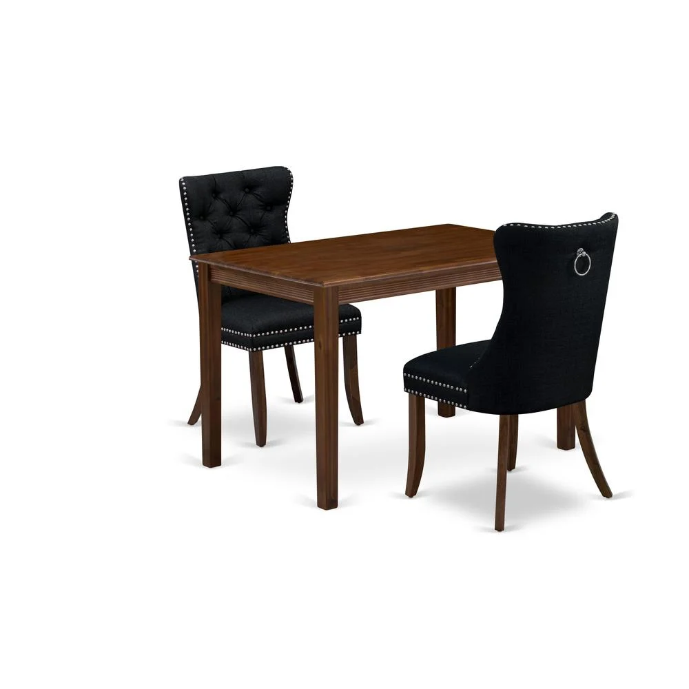 East West Furniture 3 Piece Dining Set Includes a Rectangle Kitchen Table and 2 Upholstered Chairs