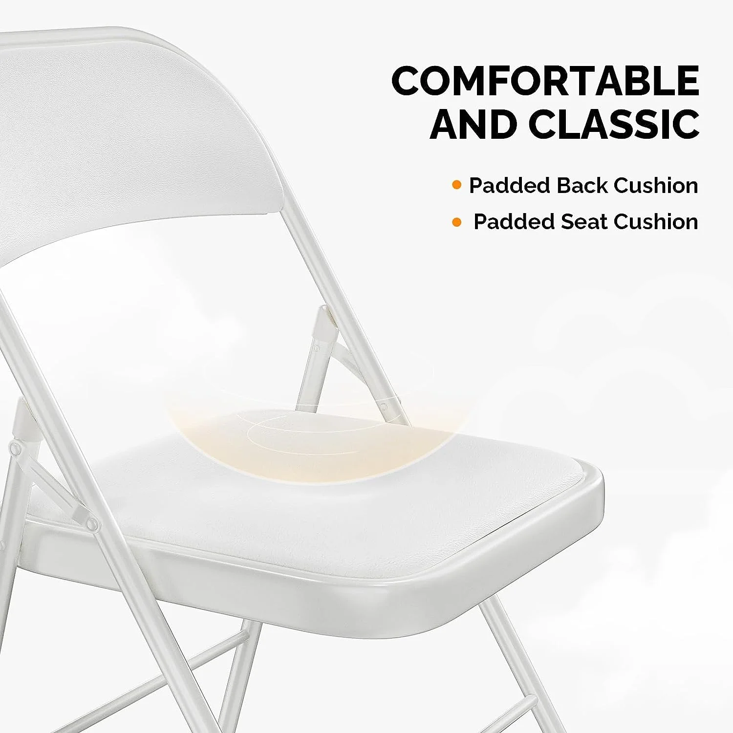 VINGLI Folding Chairs with Padded Seats, Metal Frame with Pu Leather Seat & Back, Capacity 350 lbs, White, Set of 6