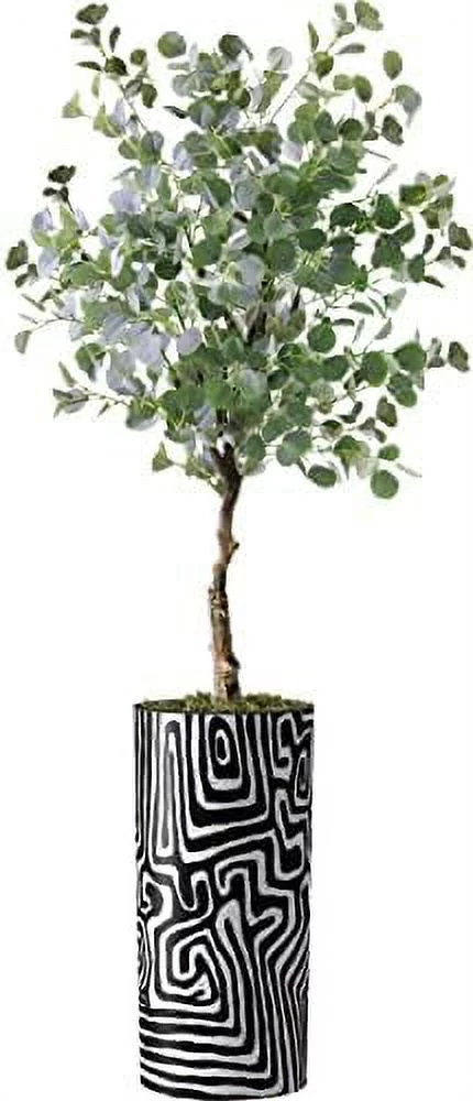 Artificial Tree In Modern Geometric Pattern Planter, Fake Silk Tree For Indoor And Outdoor Home Decoration - 66