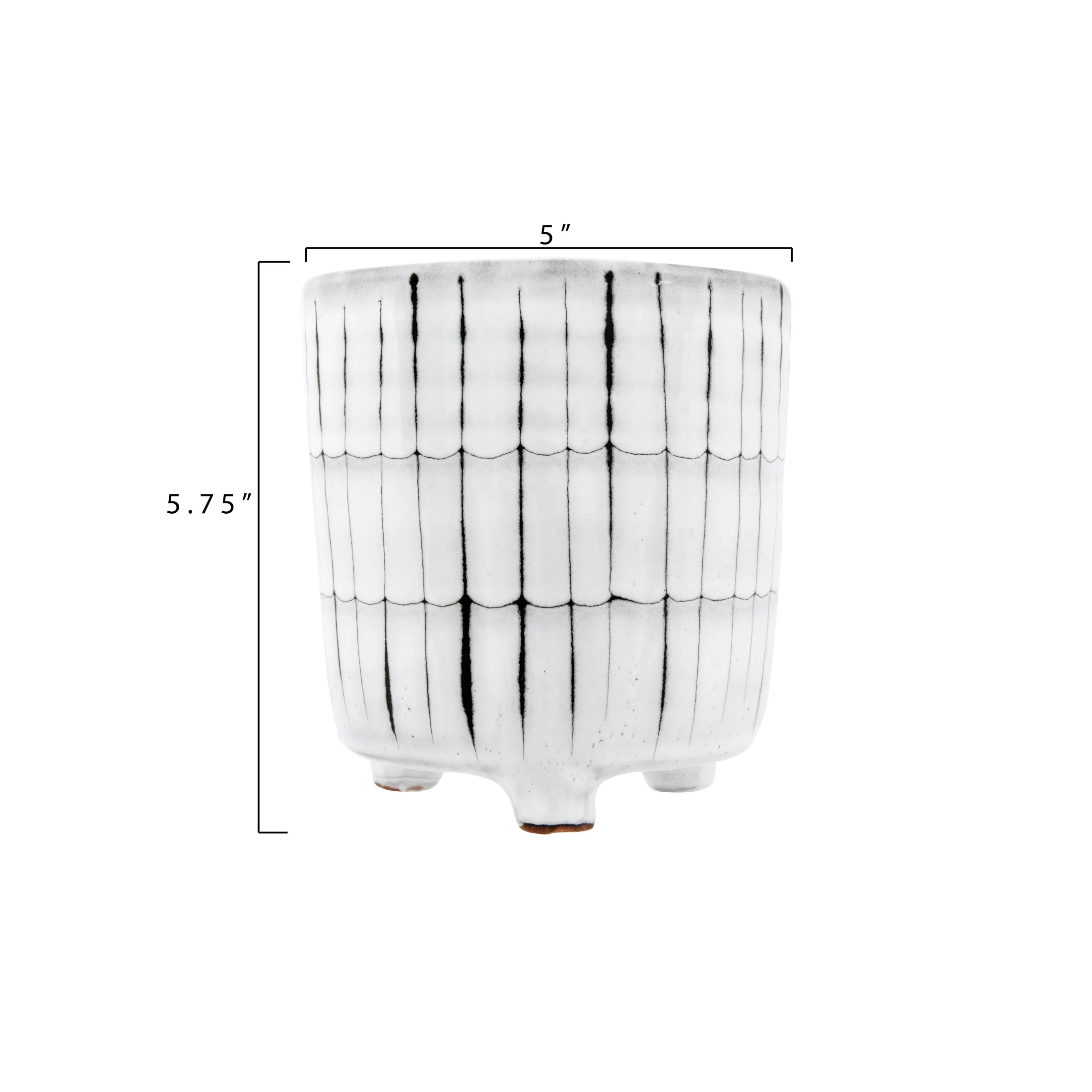 Creative Co-Op Decorative Terra-cotta Planter with Striped Design, White and Black