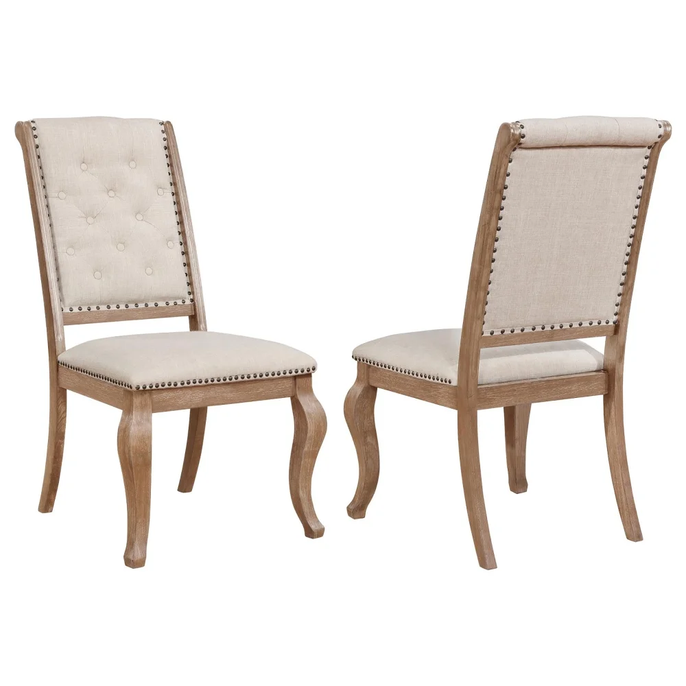 DeeHome Fremont Cream and Barley Brown Tufted Back Dining Chair (Set of 2)