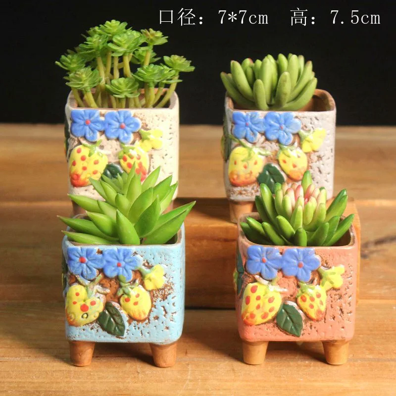 Hand-Painted Ceramic Succulent Planter - Thumb Pot Desktop Plant Pot