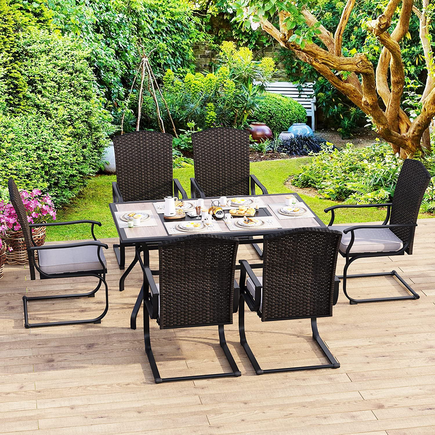 VALLEY Patio Dining Set 5 PCS Outdoor Dining Sets Wicker Patio Chairs with Cushion 37\u201Dx37\u201Dx28\u201DSquare Table with 1.57" Umbrella Hole for Outdoor Kitchen Lawn Garden.
