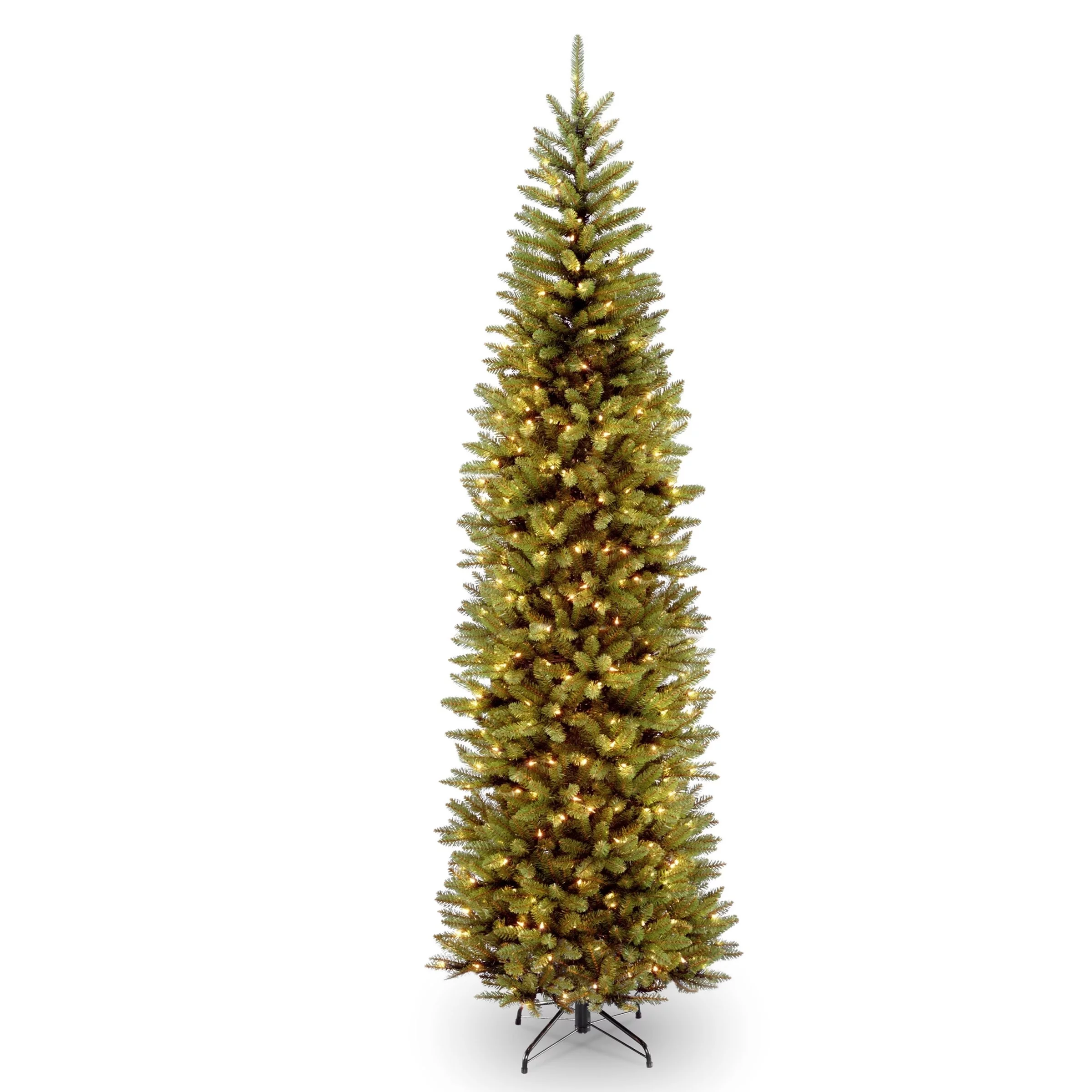 National Tree Company Artificial Pre-Lit Slim Christmas Tree, Green, Kingswood Fir, White Lights, Includes Stand, 10 Feet