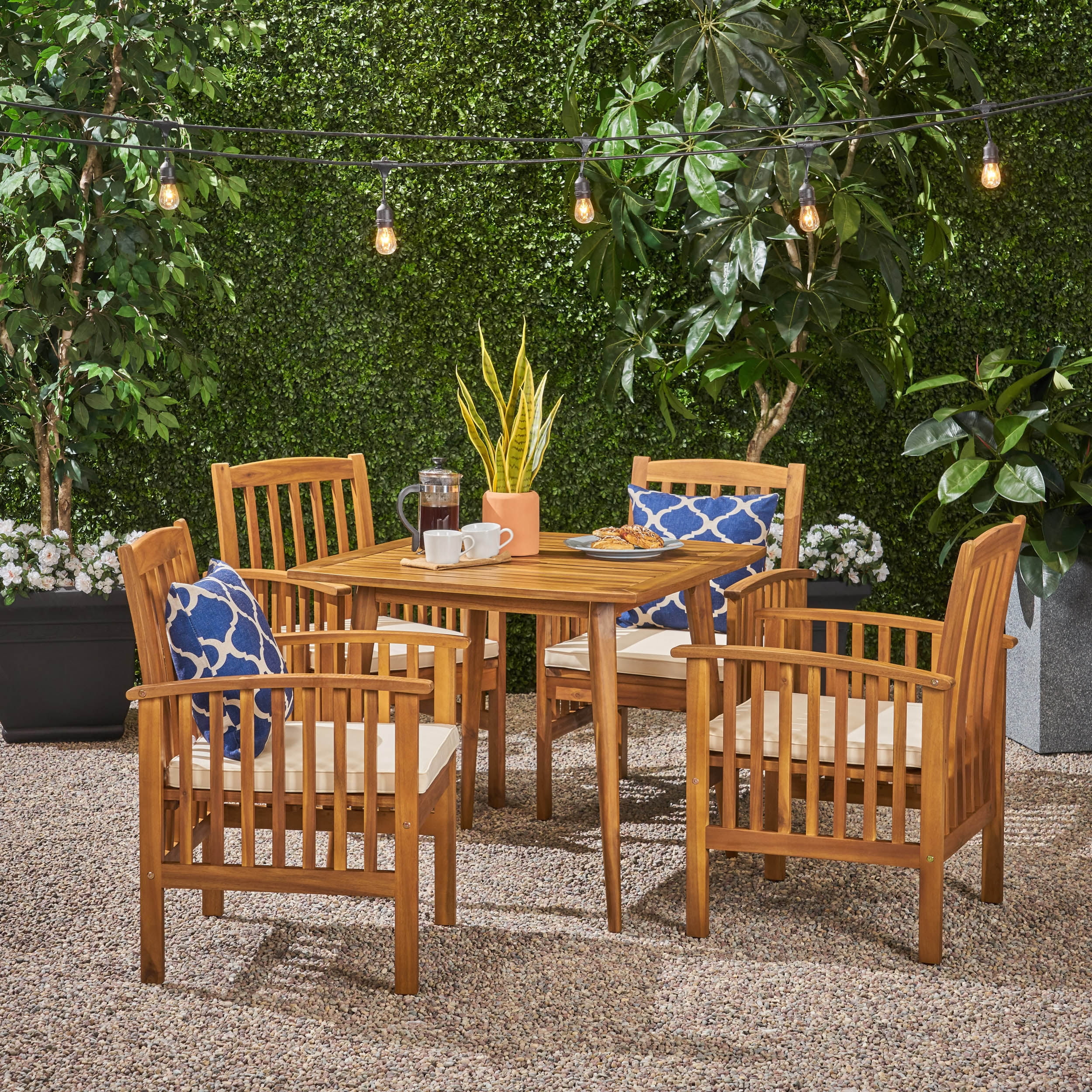 Phoenix Outdoor Acacia 4-Seater Dining Set with 36