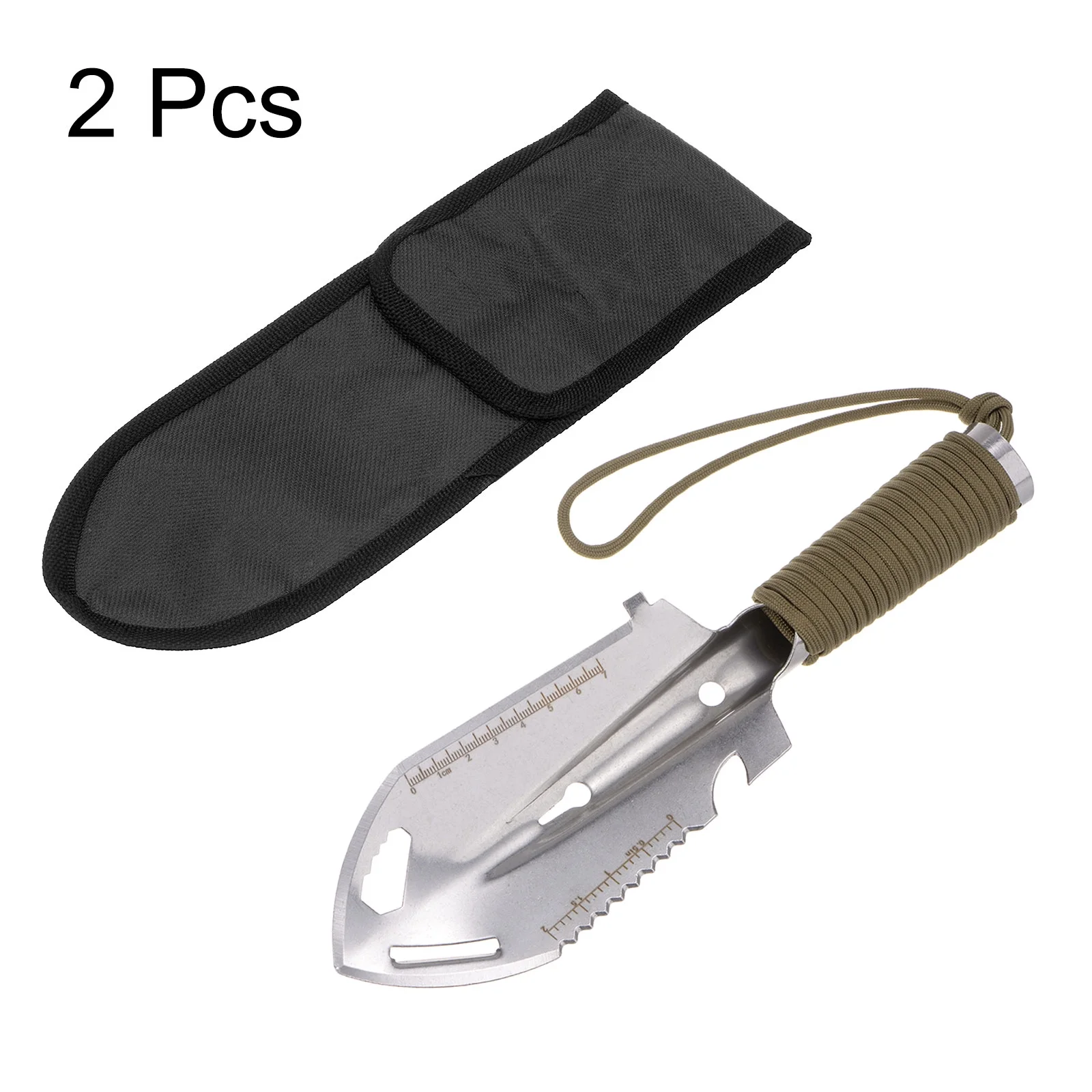 Uxcell 2pcs Multifunctional Camping Shovel 9 in 1 Multi-Purpose Backpacking Shovels with Carrying Bag, Silver Khaki