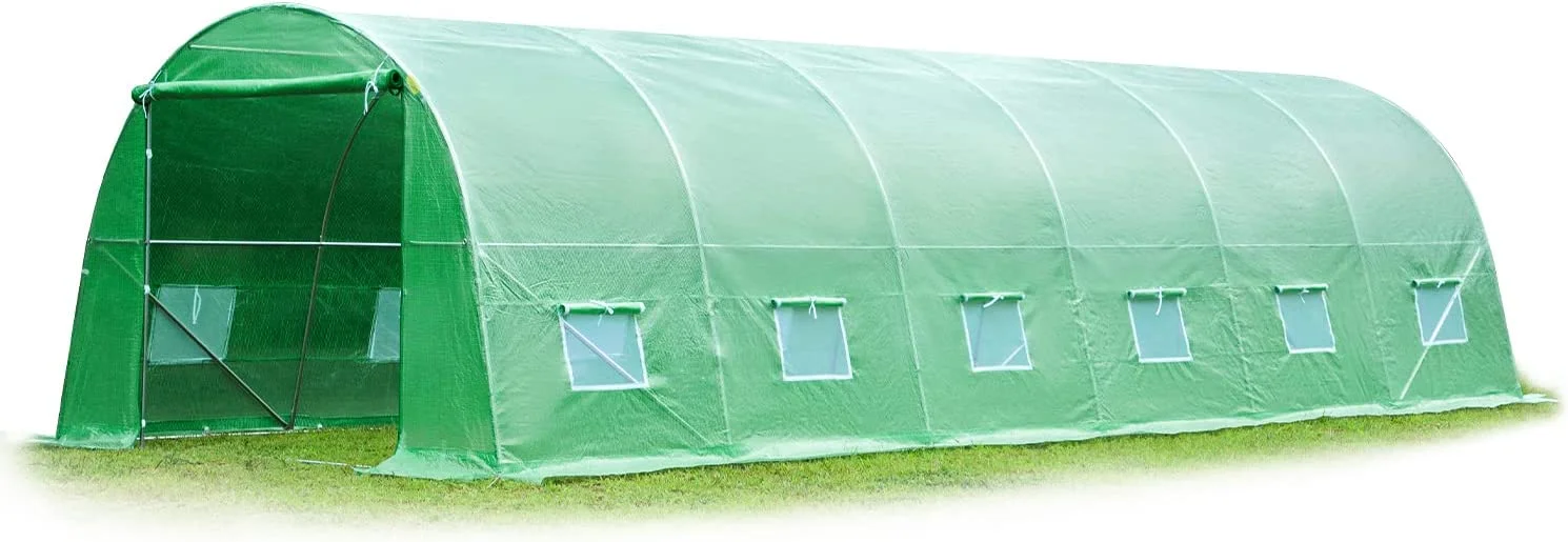 26x10x7ft,Greenhouse Gardening Large Plant Hot House Walking in Tunnel Tent Green House Heavy-Duty Reinforced Frame 8 Screen Windows, White