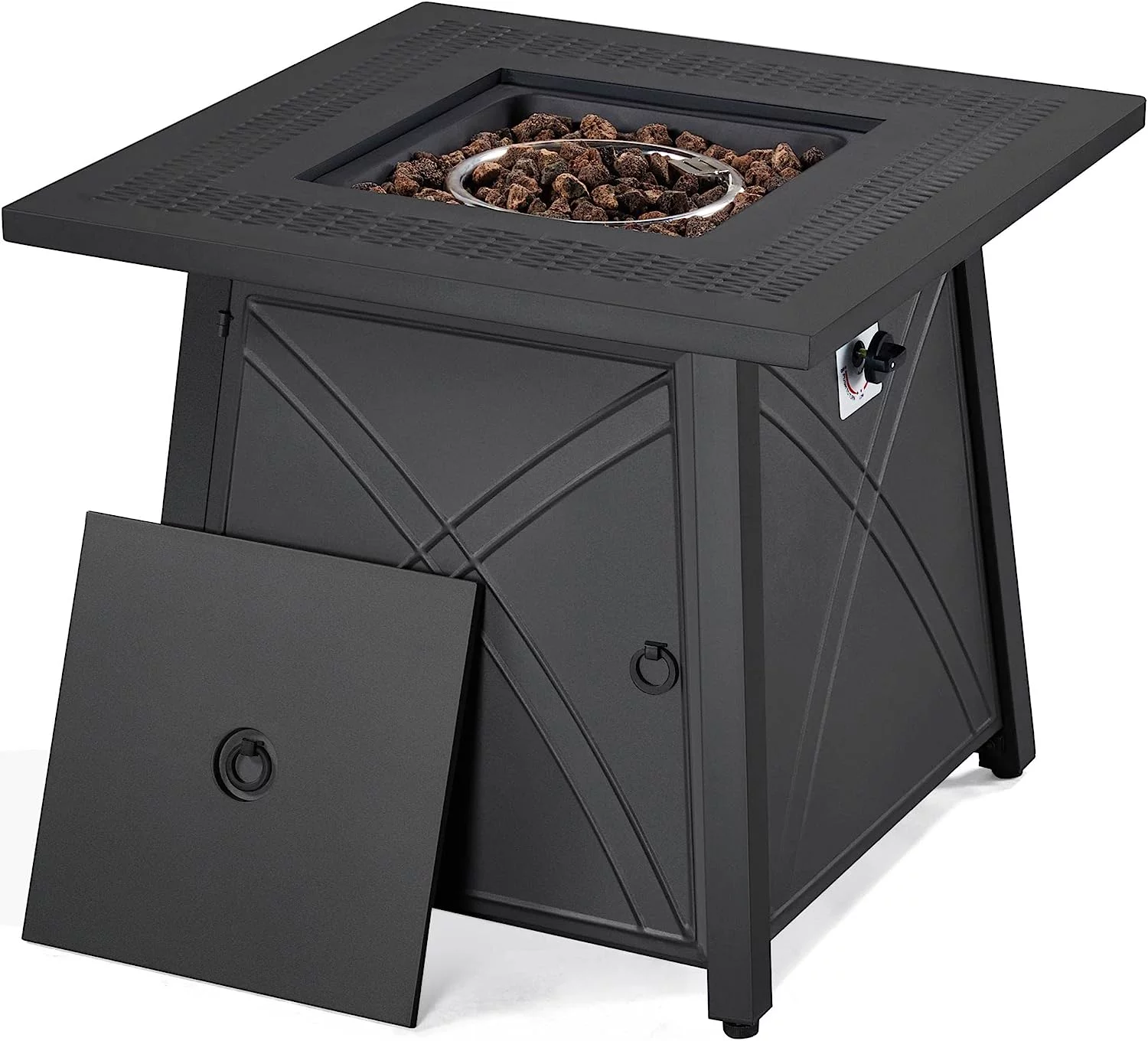 Propane Gas Fire Pit 28 Inch 50,000 Square Gas Firepits with Iron Tabletop for Patio/Garden/Party, 2 in 1 Fire Pit with Lava Rocks for Heating/Bonfire Atmosphere