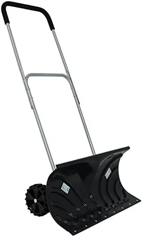 Heavy-Duty Rolling Snow Pusher With 6-Inch Polypropylene Wheels And Adjustable Aluminum Handle - Wheeled Snow Plow-Style Back Saver Snow Shovel - 26-Inch Blade