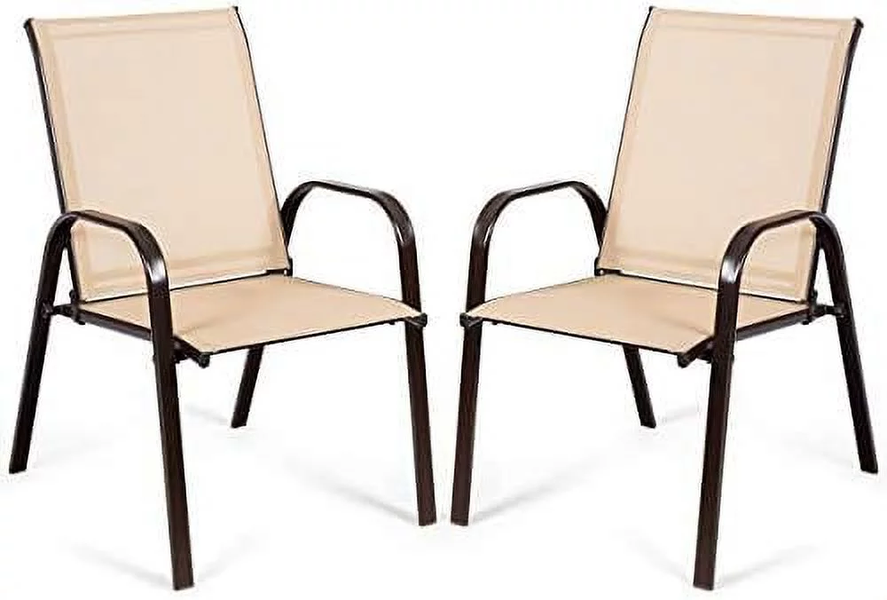 Set Of 2 Patio Chairs, Outdoor Chairs With Armrest, Metal Deck Chairs With Mesh Seats High Backrest, Porch Furniture Bistro Chairs, Patio Dining Chairs For Garden Pool Balcony Yard