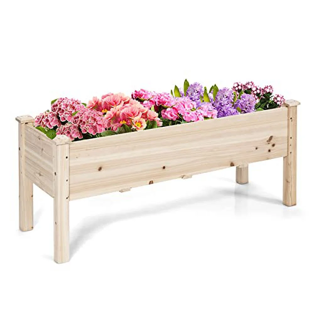 HAPPYGRILL Wooden Raised Garden Bed Elevated Planter Box with 5 Drainage Holes, Standing Growing Bed Plant Container for Yard Greenhouse Deck