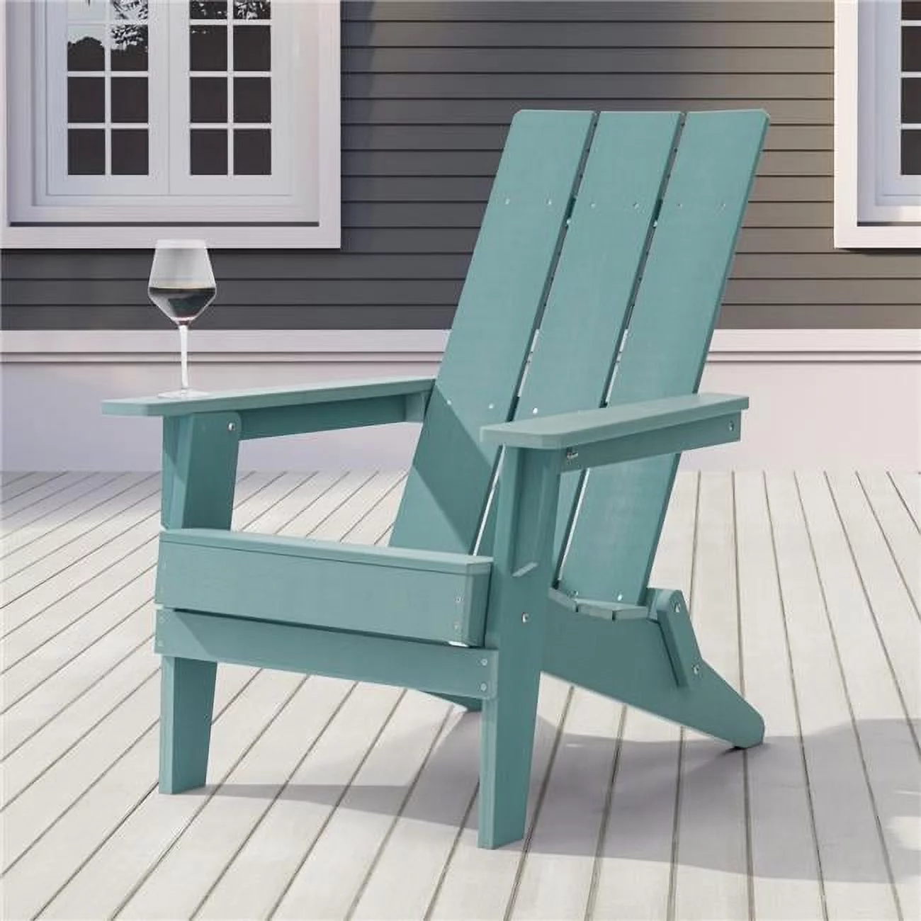 SANLUCE  Lake Blue Folding Adirondack Chair, Waterproof HIPS High Load Capacity Patio Chair With Wide Armrests