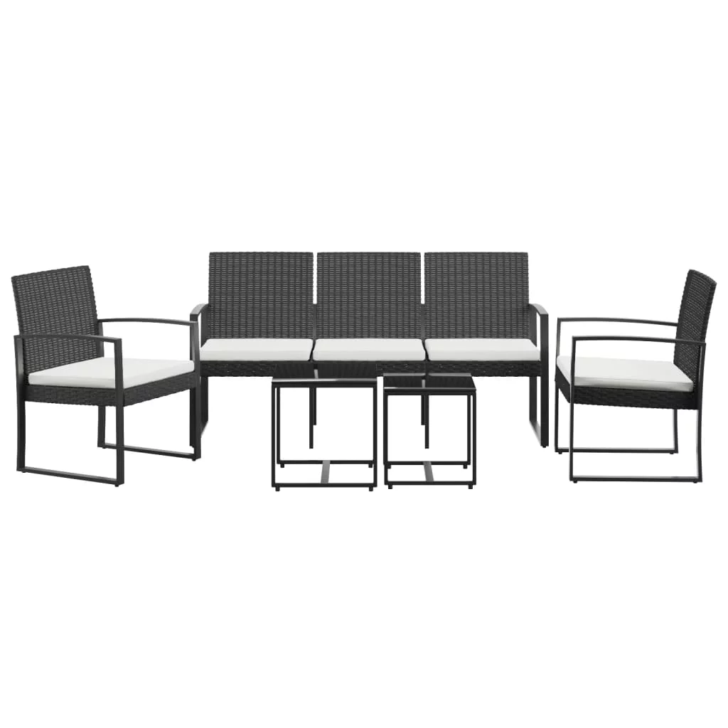 5 piece Patio Dining Set with Cushions Black PP Rattan