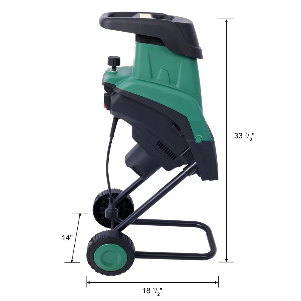 Yone jx je 15Amp Electric Wood Chipper/Shredder with Wheels Electric Garden Shredder Portable Chipping Width Collection Bag, Double Sided Blade System, Auto Shut-Off Green