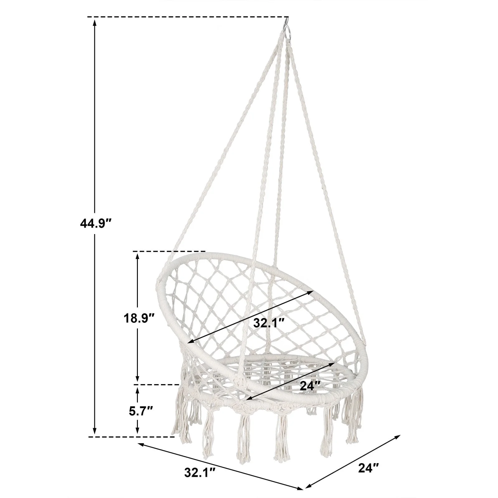 Hammock Chair Cotton Swing Seat Hanging Rope Camping Beige Outdoor Patio 330LBS