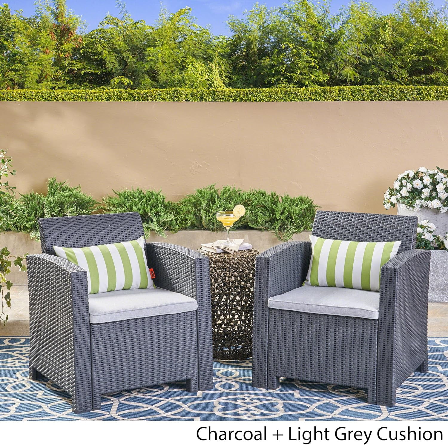 Fiona Outdoor Brown Faux Wicker Club Chairs With Mixed Beige Water Resistant Cushions (Set Of 2)