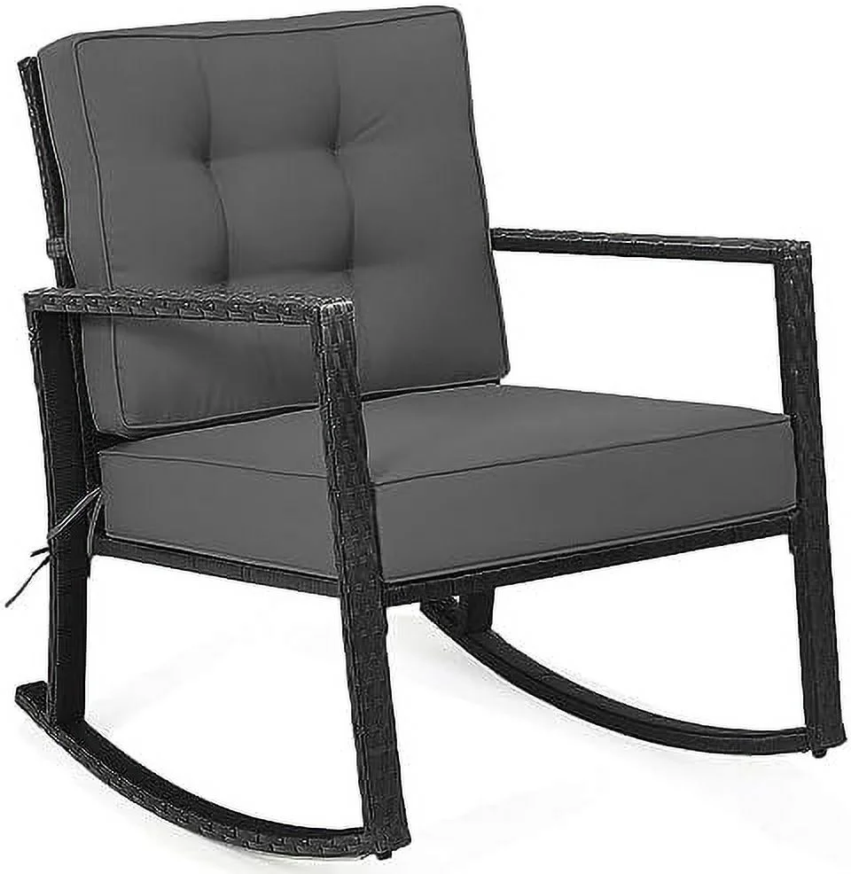 LNSETGC Wicker Rocking Chair  Outdoor Glider Rattan Rocker Chair with Cushion for Garden  Porch  Backyard  Poolside  Grey