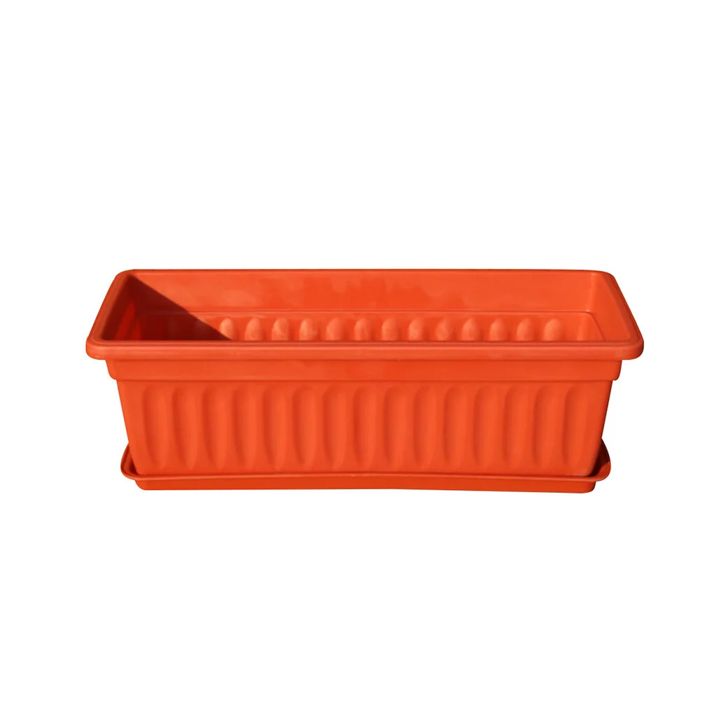 Dido 3pcs Resin Rectangular Planting Pot Drainage Hole Vegetable Flower Planter Home Garden Plant Tray Red 50x21x14cm