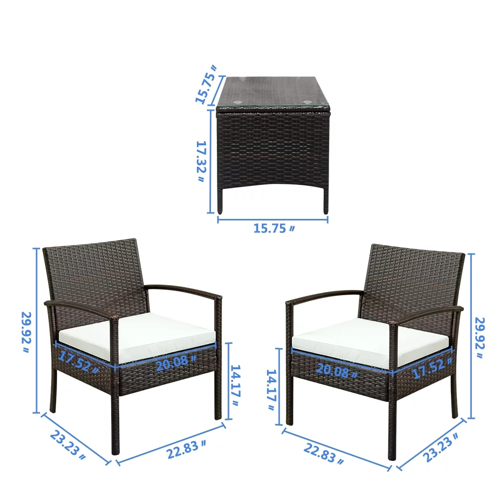 SalonMore 3PCS Table Chair Conversation Set with Cushions