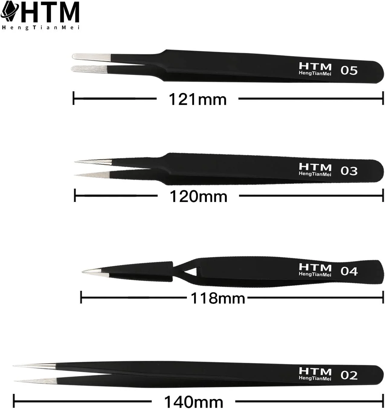 10 piece precision tweezers set, anti-static stainless steel tweezers set arc tweezers