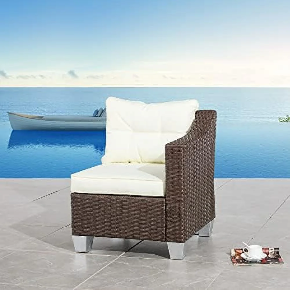 NLTBONNIE Patio Wicker Corner Sofa Outdoor Sectional Armlesschair with Removable Cushion Metal Frame All Weather Waterproof  Seating for Garden Yard Lawn Pool (Beige)