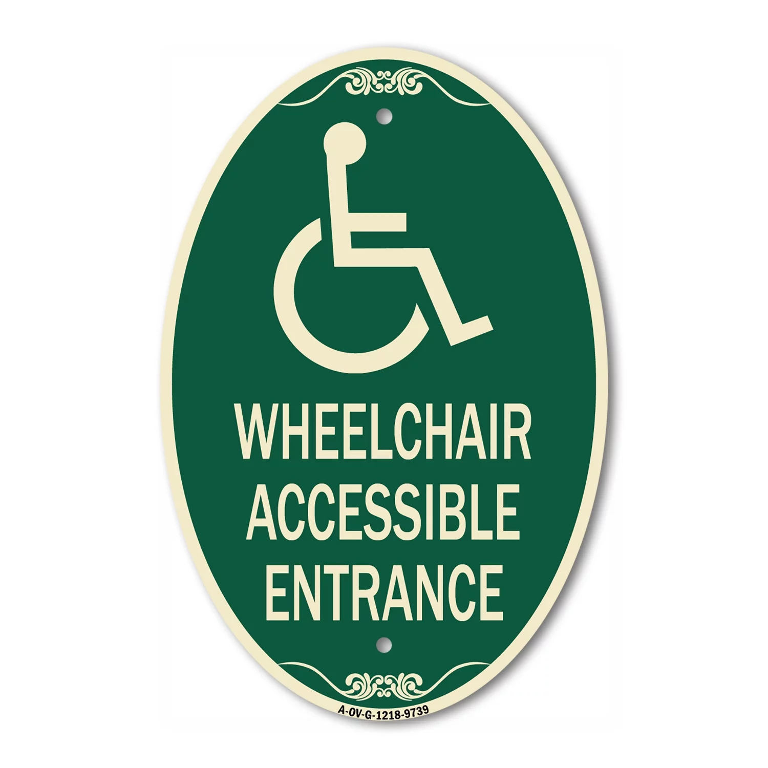 SignMission Designer Oval Series Sign - Wheelchair Accessible Entrance | Green & Tan 12
