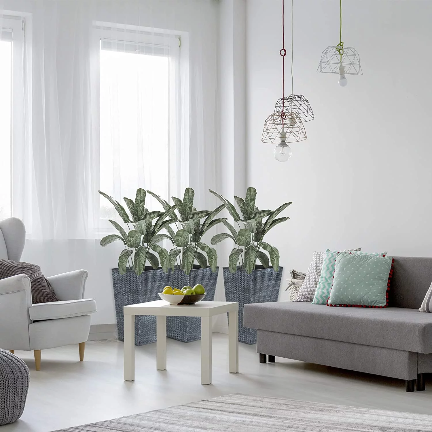 Set of 3 Tall Planters, Outdoor & Indoor Flower Pot Set for Front Door, Entryway, Patio and Deck, Grey