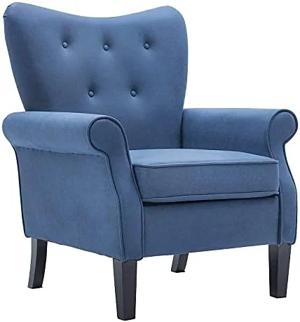 HBLUKDL Tufted Upholstered Accent Arm Chair with Tech Cloth(Leathaire)  Love Shape Single Sofa Club Chair for Living Room  Bedroom  Home Office  Reading/Hosting Room Blue Color